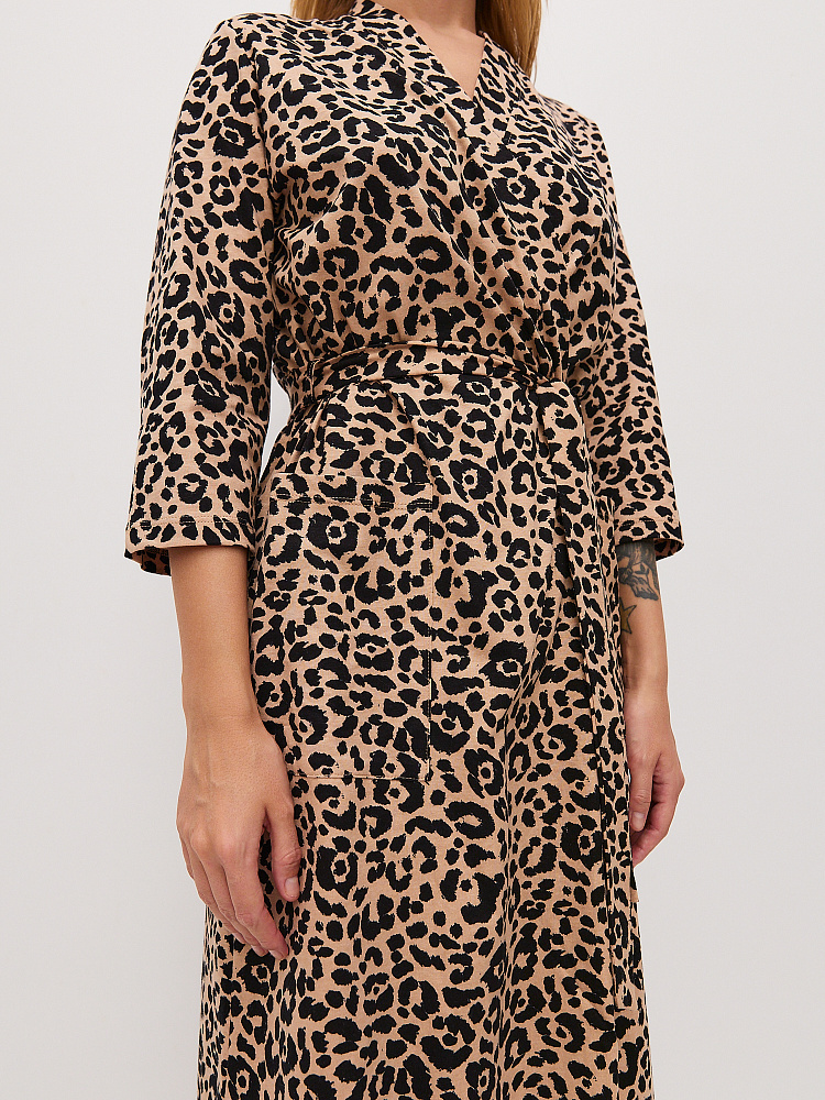 Халат из хлопка с поясом Cozy time Леопардовый_11276