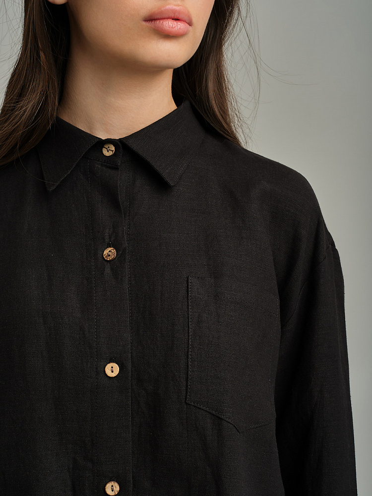 Рубашка оверсайз изо льна с длинным рукавом Sonet Черный_9894