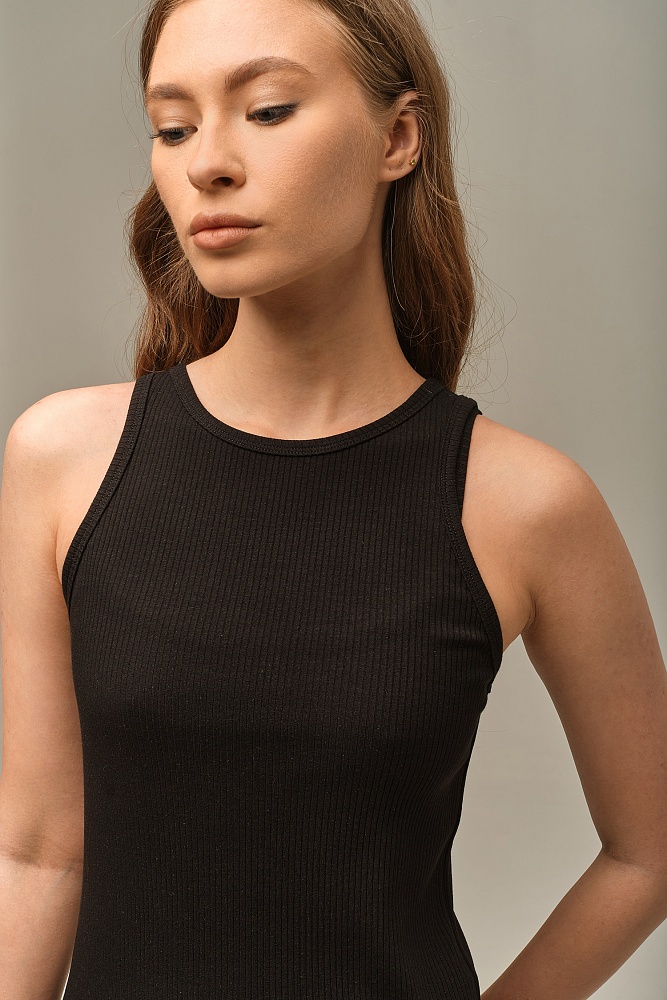 Майка Американка трикотажная в рубчик Flat Черный_16059