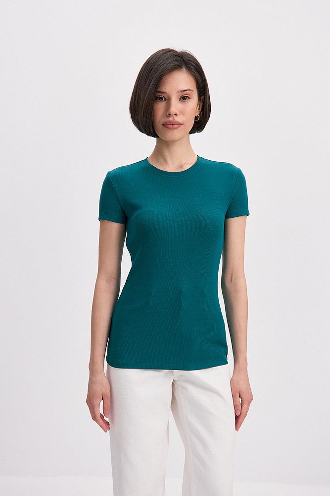 Футболка трикотажная в рубчик Basic Зеленый сапфир_15635
