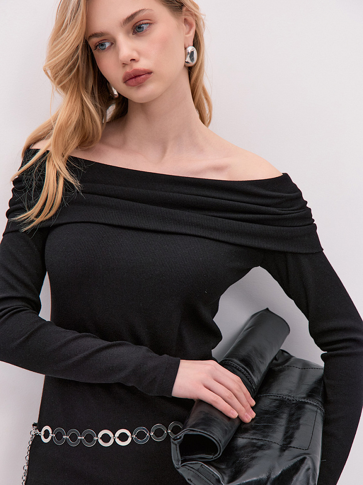 Лонгслив трикотажный в рубчик Basic Черный_14316