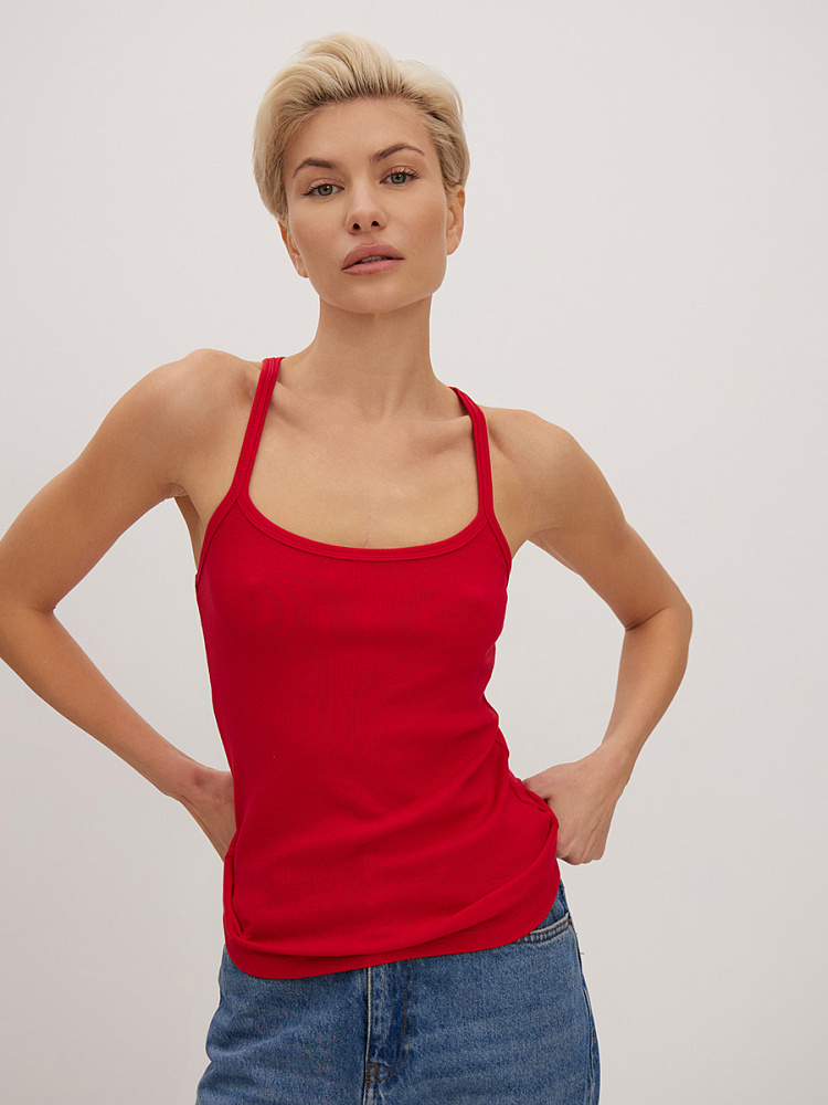 Майка трикотажная в рубчик Basic Красный_13862