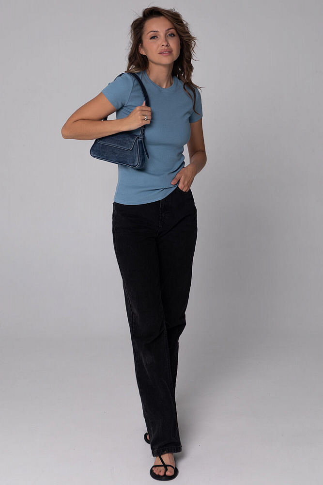 Дымчато-голубая футболка трикотажная в рубчик Basic_6415