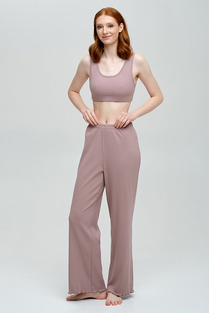 Брюки трикотажные в рубчик Пудра Flat_8622