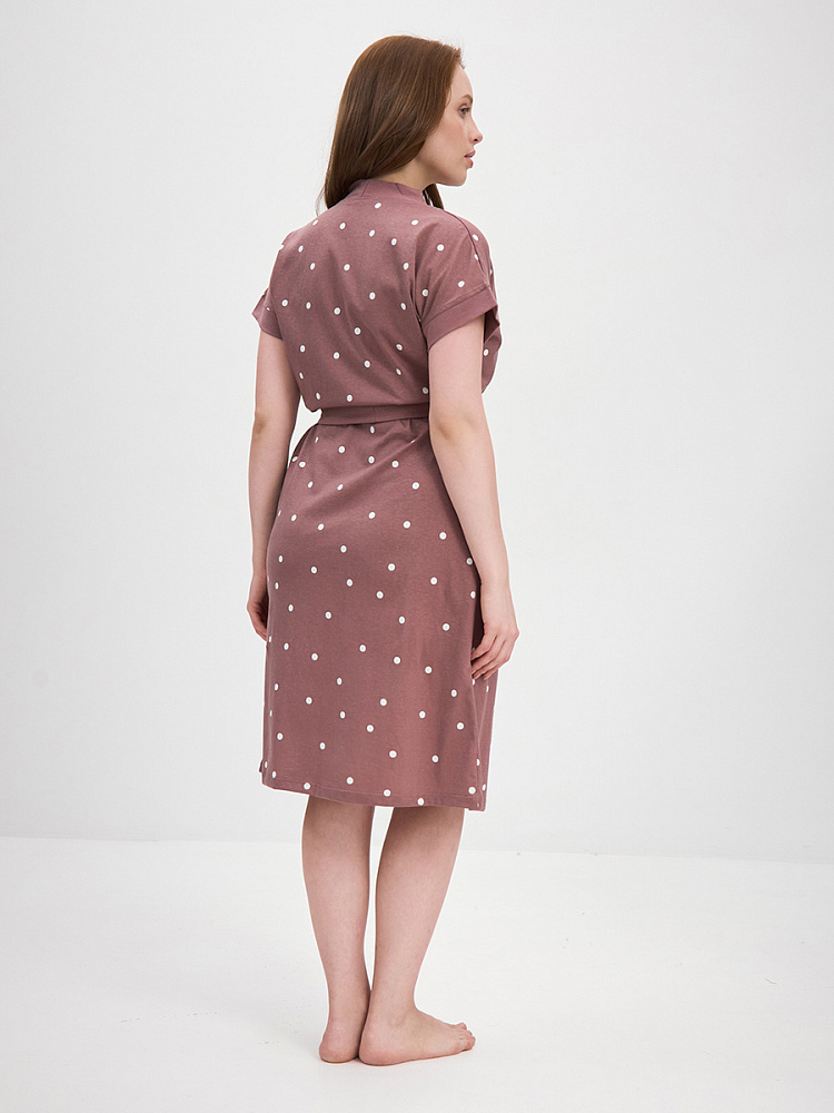 Халат из хлопка с поясом Cozy time Какао/Горох_13593