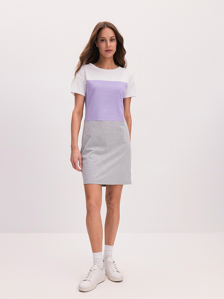 Платье из хлопка Color blocks Белый/Лиловый/Серый_14761