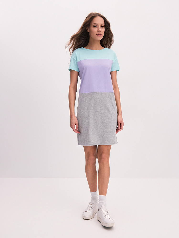 Платье из хлопка Color blocks Ментол/Лаванда/Серый_14741