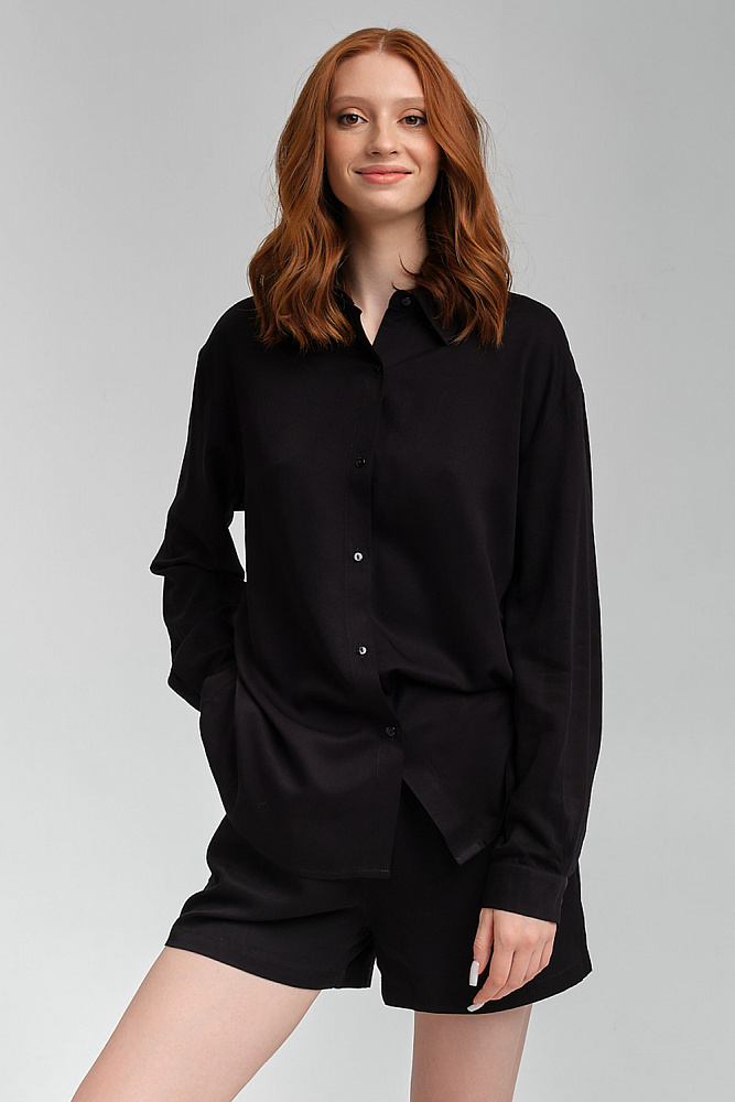 Рубашка с длинным рукавом из струящегося штапеля Pretty Черный_8998