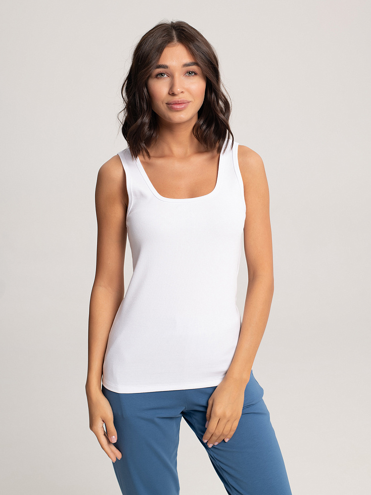 Майка белая трикотажная в рубчик Basic _3954