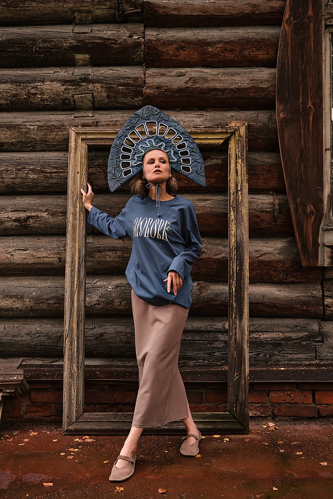 Лонгслив из хлопка Cotton Shik Пыльно-синий_17597