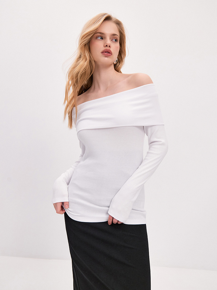 Лонгслив трикотажный в рубчик Basic Белый_13706