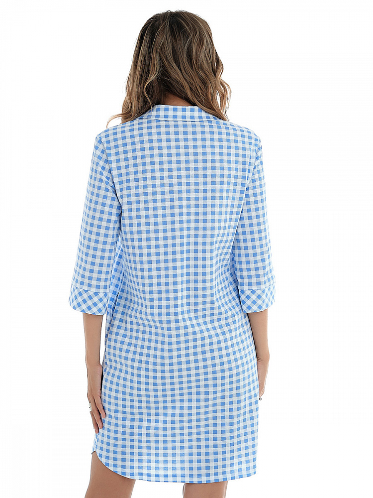 Халат-рубашка из хлопка Slow beauty Бело-синяя клетка_13507