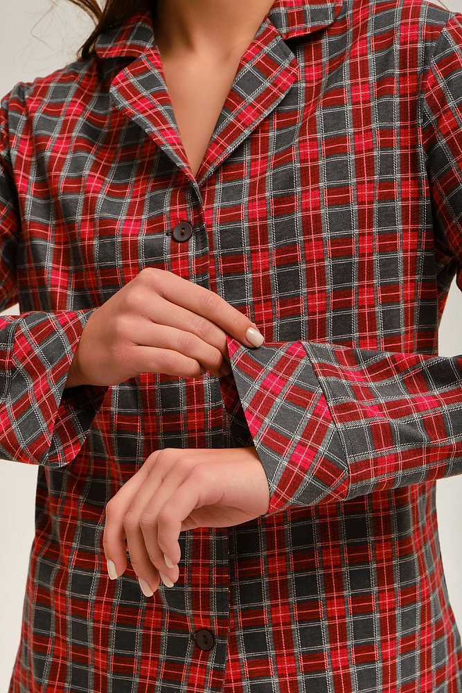 Рубашка с длинным рукавом из хлопка Slow beauty Красно-серая клетка_12494