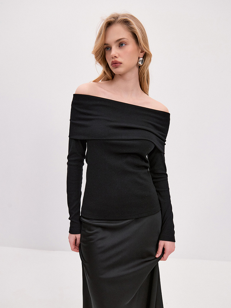 Лонгслив трикотажный в рубчик Basic Черный_14324