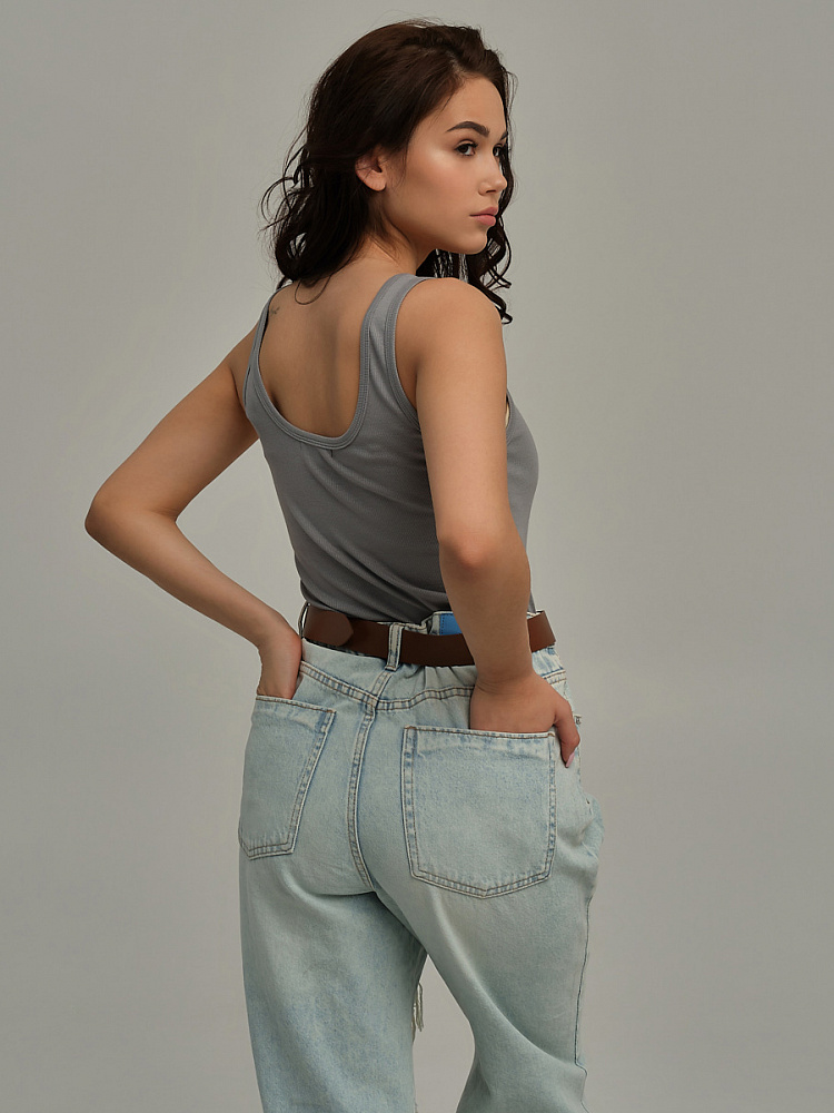 Майка трикотажная в рубчик Basic Темно-серый_10848