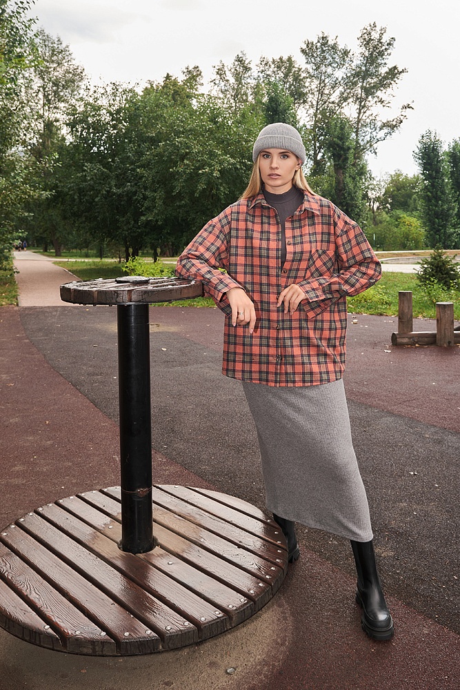 Рубашка в клетку из хлопка City Оранжевая клетка_16424