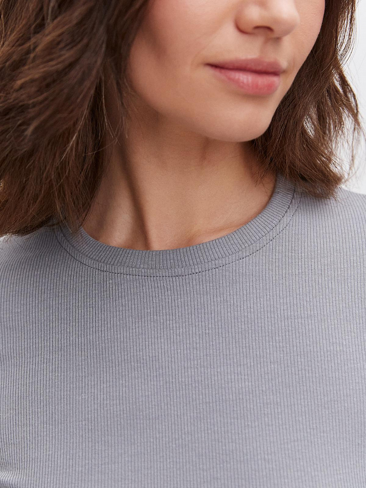 Лонгслив трикотажный в рубчик Basic Темно-серый_11577