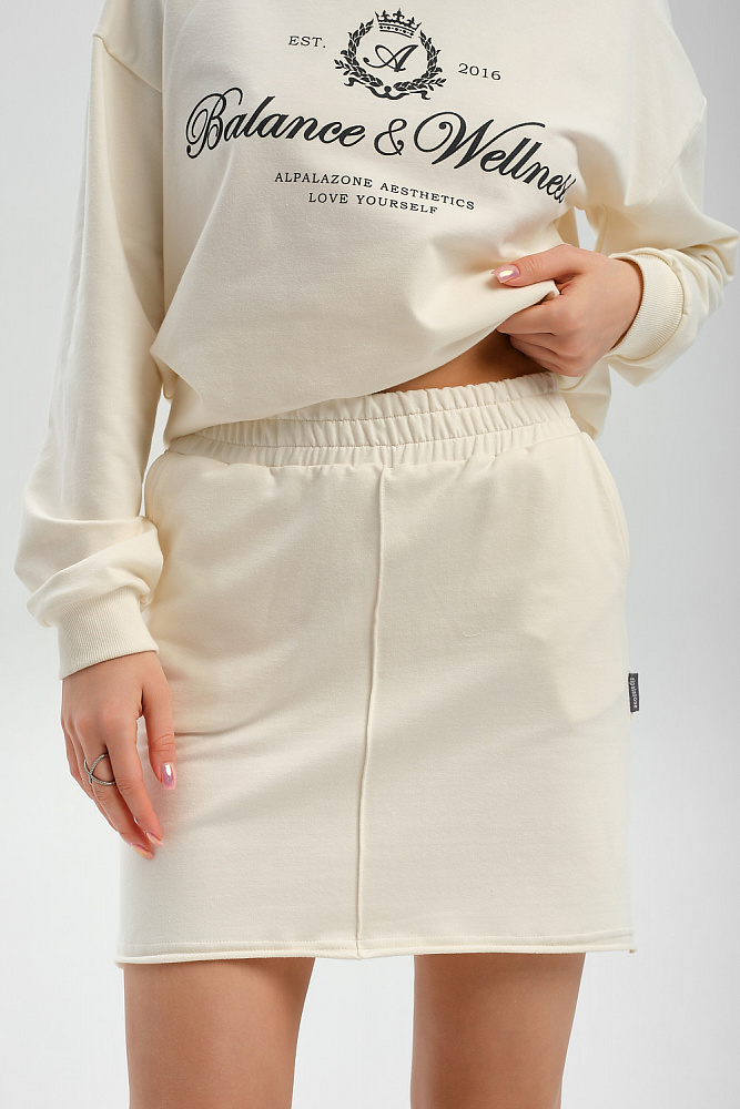 Юбка из легкого эластичного футера Urban chic Молочный_9939