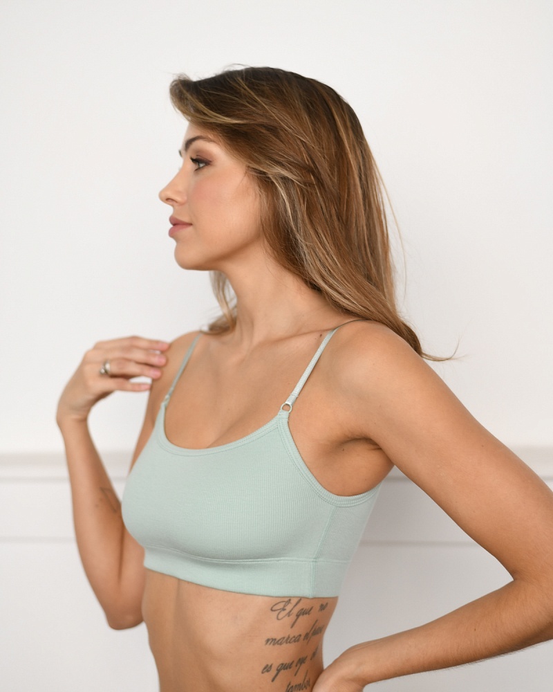 Зеленый топ бюстье трикотажный в рубчик базовый Шалфей Basic_18534