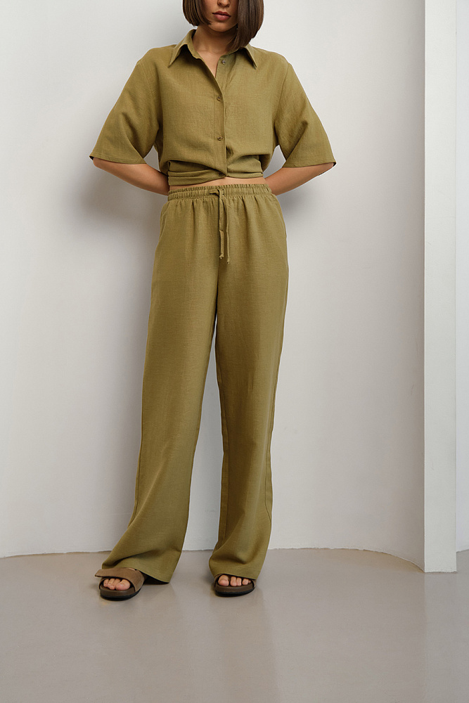 Прямые брюки изо льна Sonet Хаки_15020