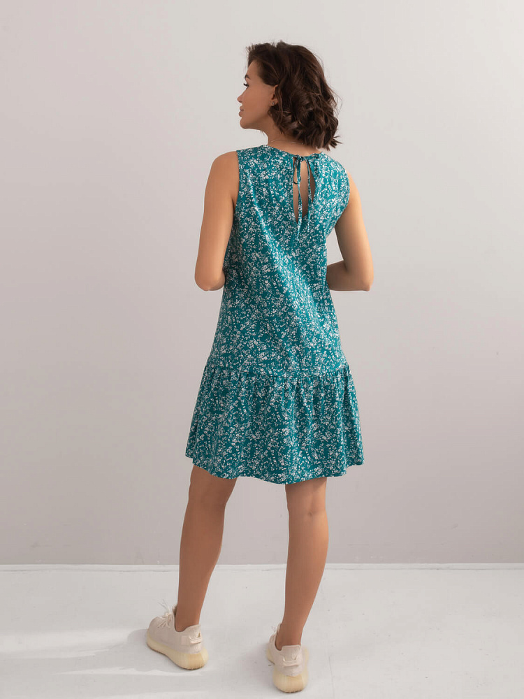 Платье из хлопка Kira Цветы на зеленом_6677