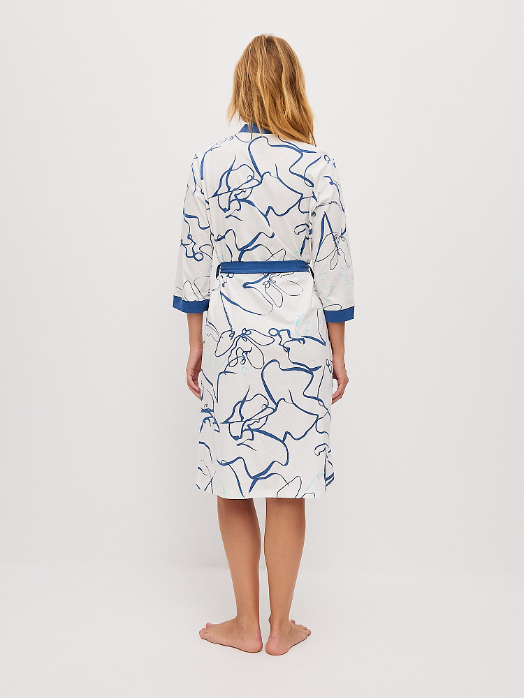 Халат из хлопка с поясом Cozy time Молочный/Цветы_11194