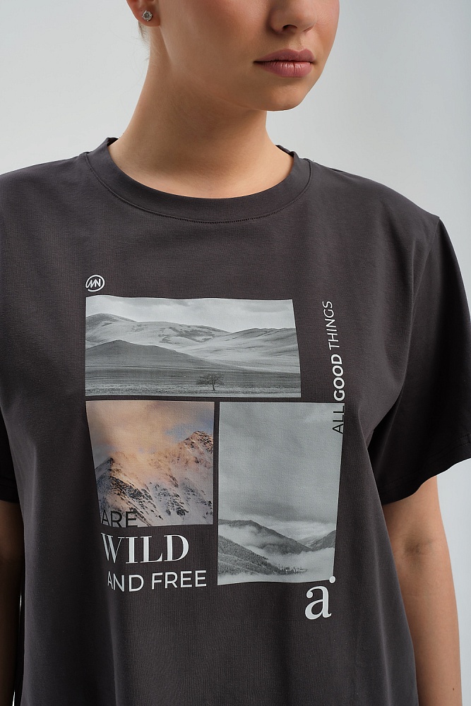 Футболка оверсайз с принтом Altai woman Графит/Облака_17907