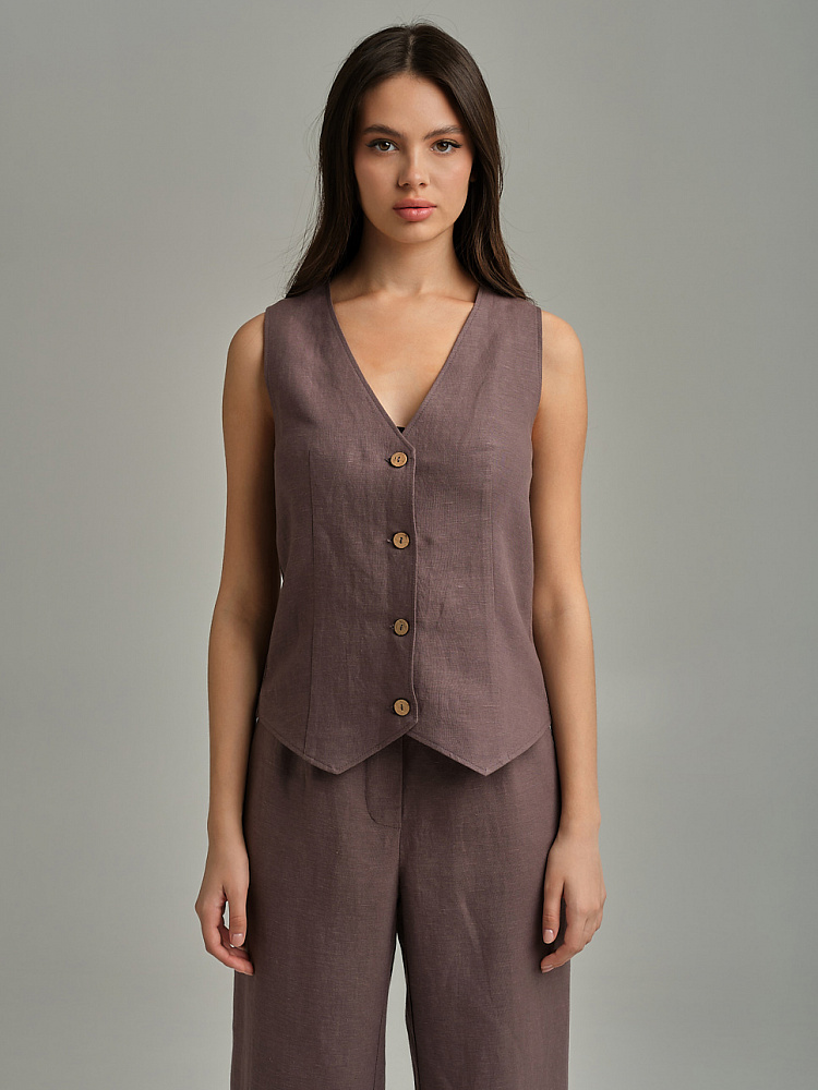Жилет изо льна Sonet Шоколадный_9865