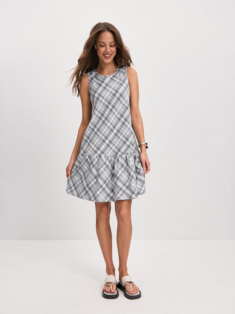 Платье из хлопка Kira Клетка/Серый_16285