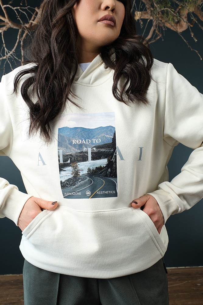 Худи из футера унисекс Altai Экрю/Дорога_18765