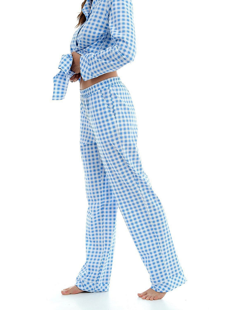 Пижама из хлопка, комплект Slow beauty Бело-синяя клетка_12238