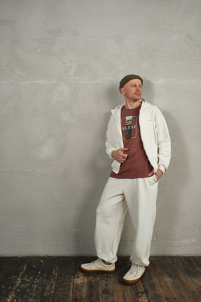 Худи на молнии из футера Путешествие по Алтаю Экрю/Бабырган_19501