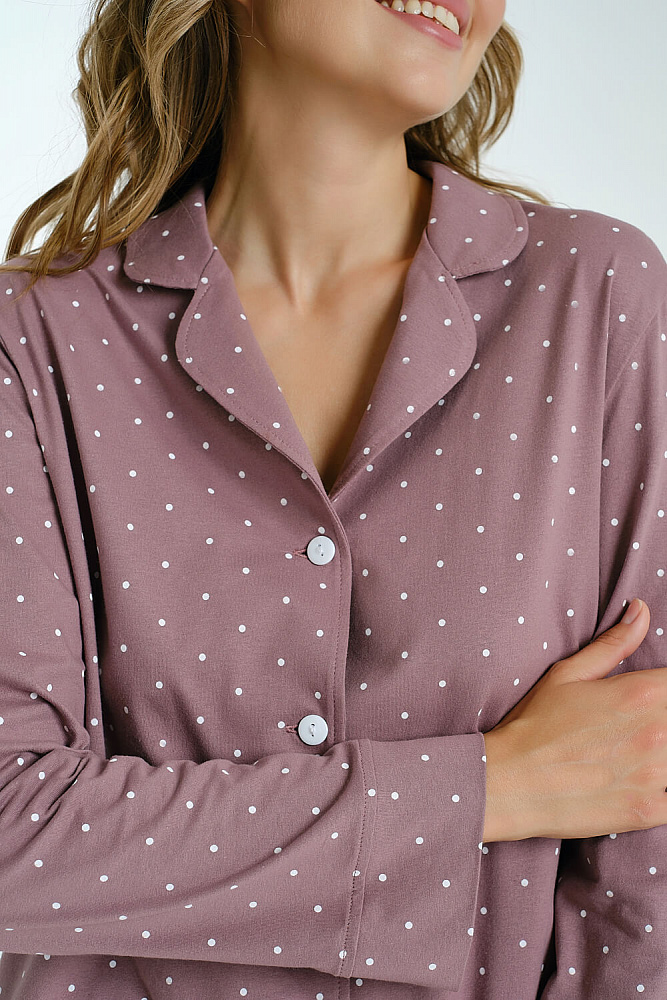 Рубашка из хлопка с длинным рукавом горох Slow beauty_7446