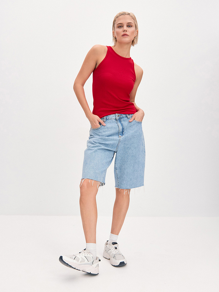 Майка Американка трикотажная в рубчик Basic Красный_13693