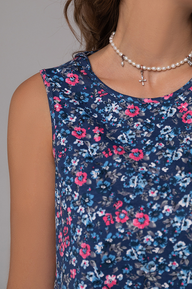 Платье из хлопка Kira Цветы на синем_8053