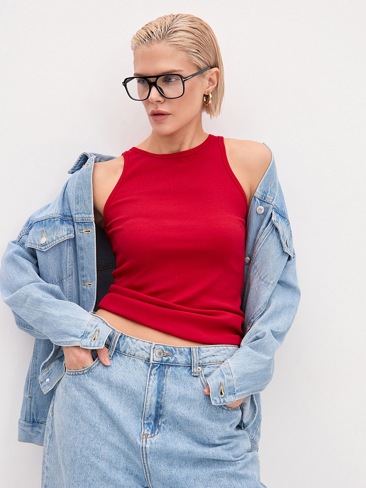 Майка Американка трикотажная в рубчик Basic Красный_13697