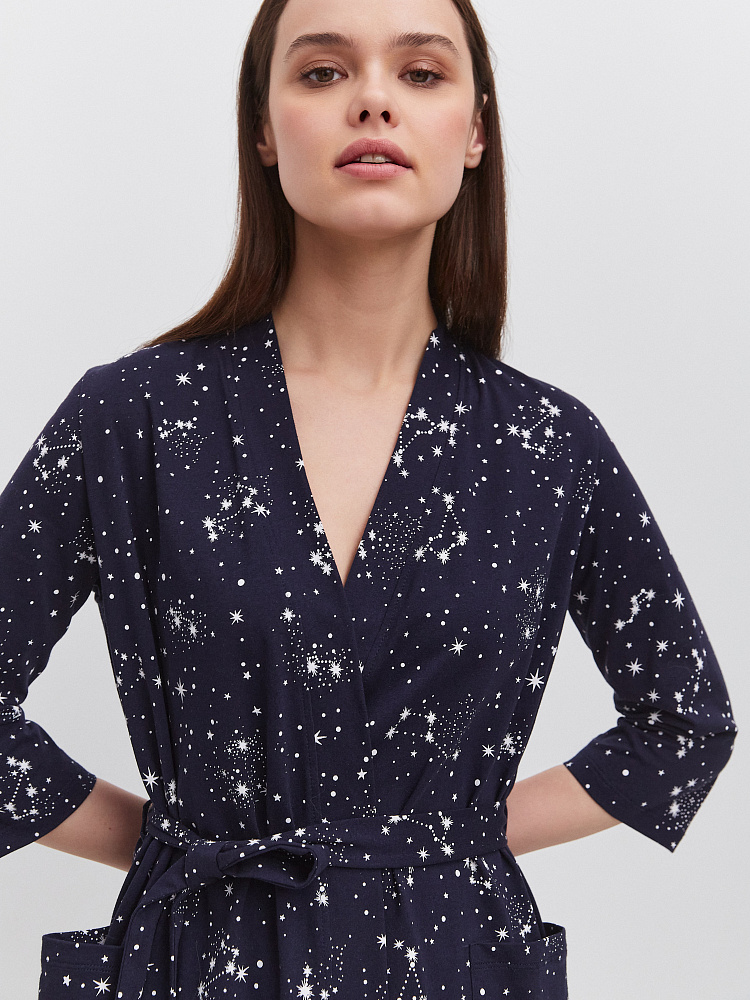 Халат из хлопка с поясом Cozy time Созвездия_11181