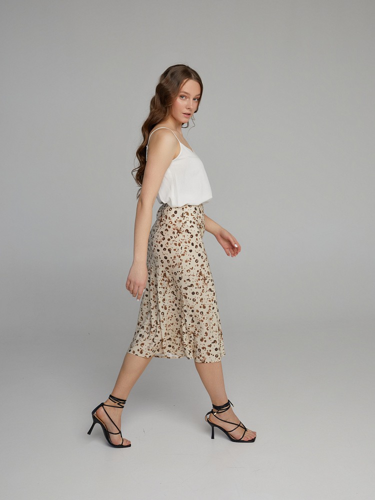 Юбка из струящегося штапеля Pretty Леопард на бежевом_10022