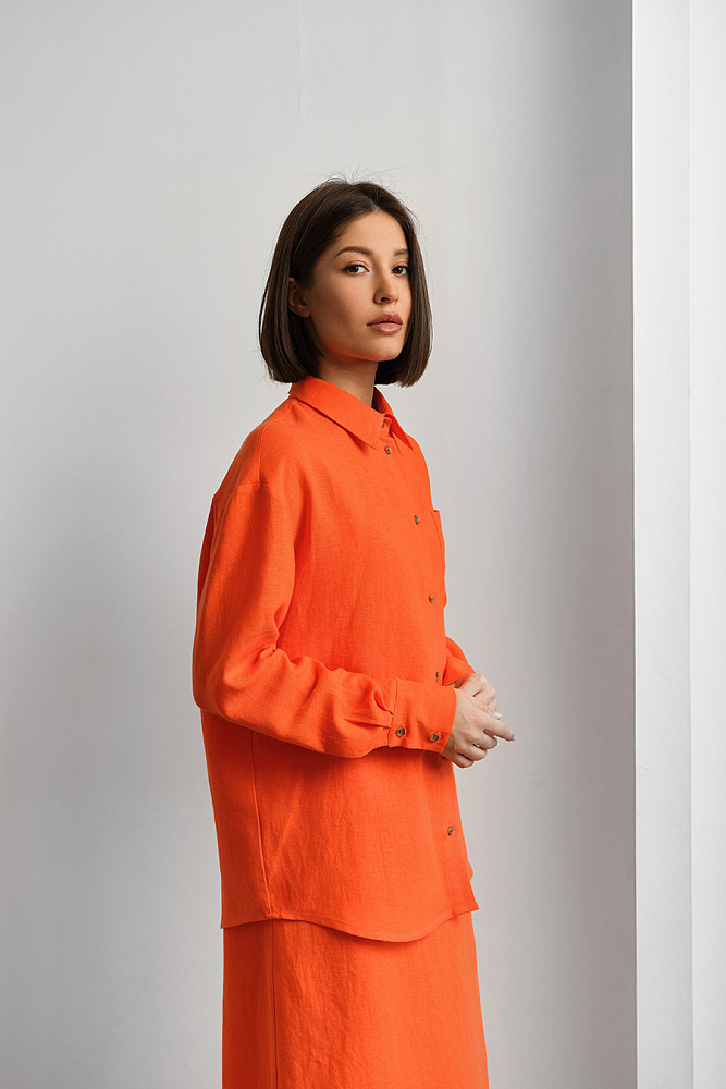 Рубашка оверсайз изо льна с длинным рукавом Sonet Оранжевый_14979