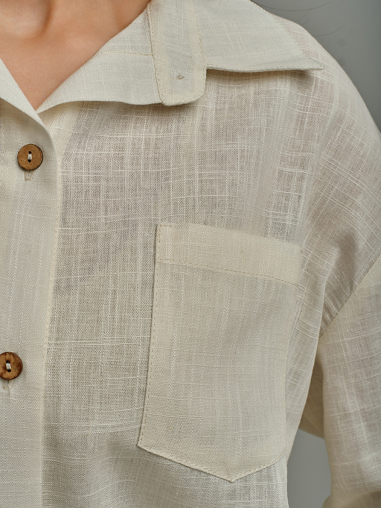 Рубашка оверсайз изо льна с длинным рукавом Sonet Молочный_10281