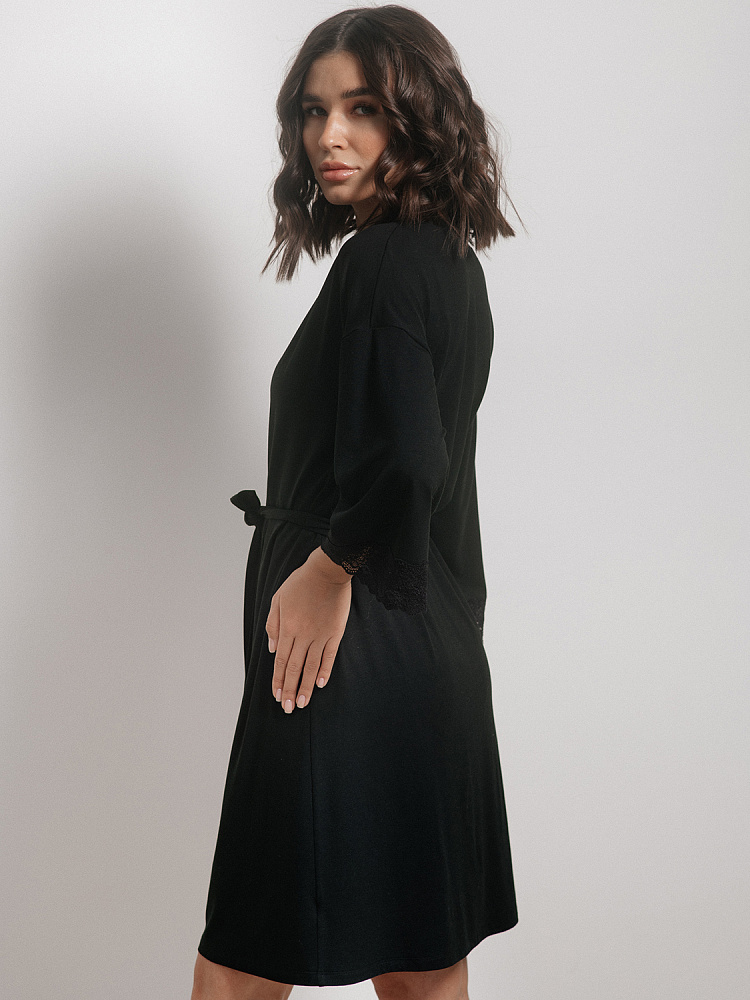 Халат из вискозы с кружевом Sylvia Черный_2629