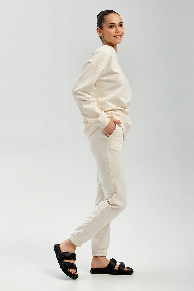 Брюки из легкого эластичного футера Urban chic Молочный_9593