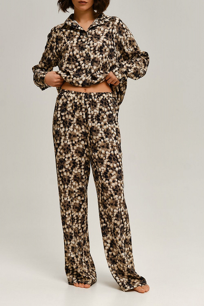 Прямые брюки из струящегося штапеля   Pretty Мазки на сером_12679