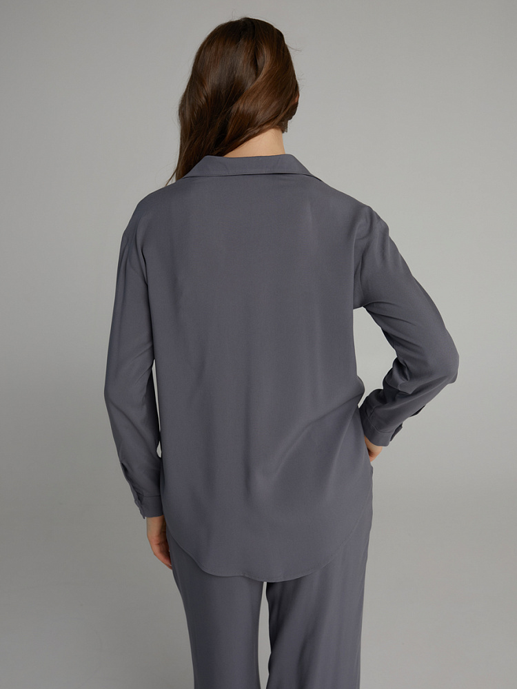 Рубашка с длинным рукавом из струящегося штапеля Pretty Стальной_10143