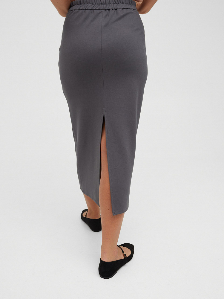 Прямая юбка миди с разрезом Jersey Графит_11973