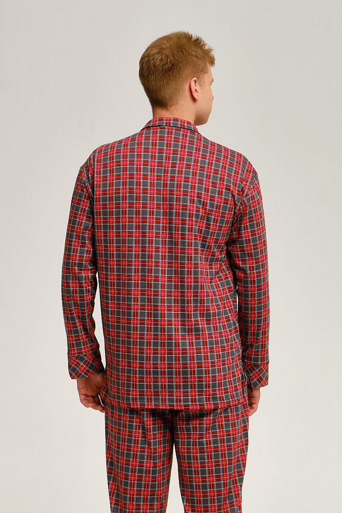Рубашка с длинным рукавом из хлопка David Красно-серая клетка_12509