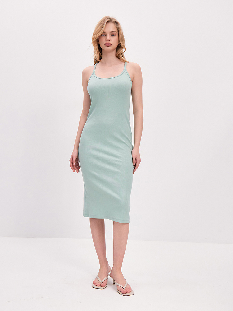 Платье на бретелях Basic Шалфей_14916