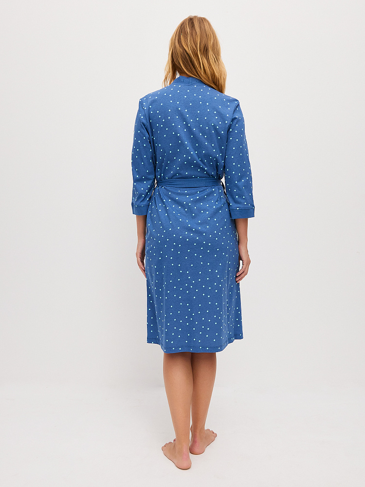 Халат из хлопка с поясом Cozy time Синий/Горох_11264