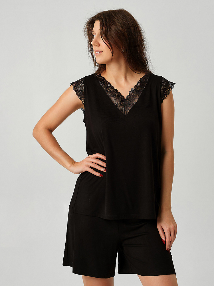 Майка из вискозы с кружевом Lili Черный_9224