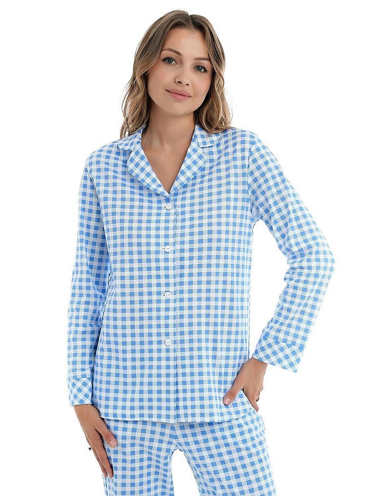Пижама из хлопка, комплект Slow beauty Бело-синяя клетка_12239
